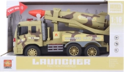 Battery-powered military vehicle with rocket for kids