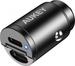 AUKEY Mini‑Autoladegerät aus Aluminium, 2× USB‑C mit Power Delivery und Quick Charge 3.0, 30 W, PPS