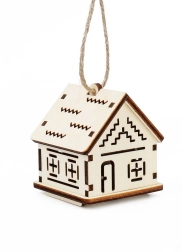 De magie van hout klein huisje met zigzagpatronen en LED-kaars