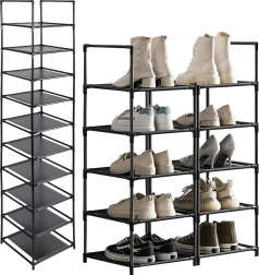 Ruhhy modulares Schuhregal mit 10 Ablagen (6 Ebenen), schwarz