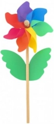 Colorful garden pinwheel, made of wood and plastic, 15 cm diameter, 38 cm height