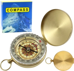 Brass hiking compass with luminous indicators – gold