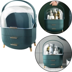 Organizer für Kosmetik mit transparentem Deckel und zwei grünen Schubladen