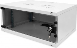 Wall-mounted 19" network cabinet 4U DIGITUS, 241 × 540 × 400 mm, glass door, gray, unassembled