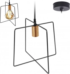 Hanging metal light black with gold socket, geometric frame