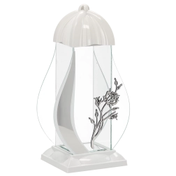 Grave lantern M Rose white 39 cm