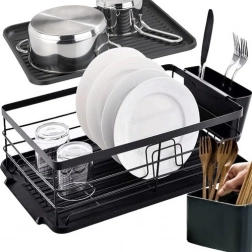 Ruhhy countertop dish drying rack, black, loft design, with drain tray