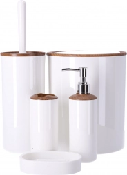 Ensemble d'accessoires de salle de bains 5 pièces BERRETTI, blanc avec éléments en bois