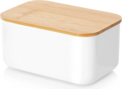 Butterdose aus Stahl in Weiß mit Bambusdeckel