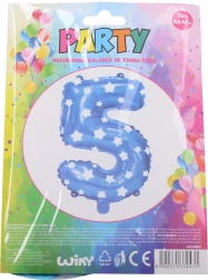 Ballon gonflable chiffre 5 bleu avec petites étoiles