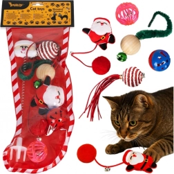 Purlov Katzenspielzeug-Set, Weihnachtsset 6 Stück mit Bällen, Federspiralen und Pompons