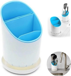 Organizer for Kitchen Utensils with Blue Drainer