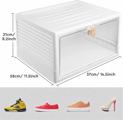 Plastic shoe box with front transparent flap, white