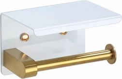 Toilet Paper Holder with Shelf - White and Gold