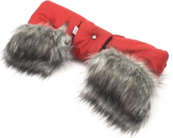 Handwärmer für Kinderwagen 2-in-1 mit Fellrand, rot