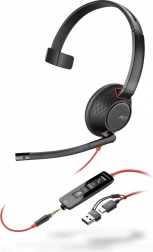 Enkelzijdige headset POLY Blackwire 5210 USB‑C met 3,5mm‑jack en USB‑C/USB‑A‑adapter