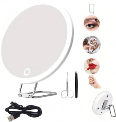 Miroir de maquillage grossissant 30× avec éclairage LED et accessoires