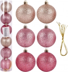 Rosa unzerbrechliche Weihnachtskugeln 6 cm, Set mit 6 Stück