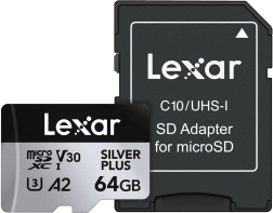 MicroSD Card 64 GB C10 A2 U3 V30 Silver Plus 205/100 MB/s