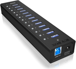 Icy Box active USB 3.0 hub made of aluminum, 13 ports + charging port