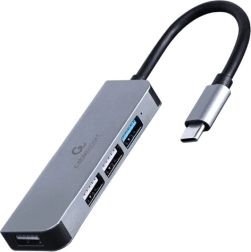 Hub USB‑C 4 ports, 3× USB 2.0 et 1× USB 3.1, conception en aluminium