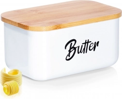 Weiße Butterdose aus Stahl mit Bambusdeckel Vilde