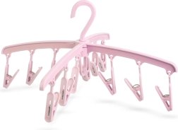 Pink hanging clothes dryer with 12 clips
