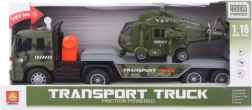 Military truck with battery-powered helicopter