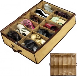 Under-bed shoe organizer for 12 pairs
