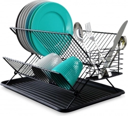 Black two-tier dish rack 45 × 32 × 25.5 cm