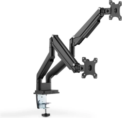 Double monitor desk arm with clamp, adjustable, black