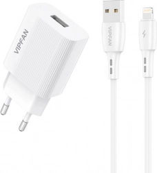 Netlader Vipfan 1x USB 2,4A en Lightning kabel wit