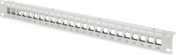 19" Modular Patch Panel, 24 Ports for Keystone Modules, 1U, Shielded, with Cable Management and Label Fields, Grey