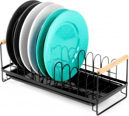 Black dish rack with bamboo handles 39 × 16 × 14.5 cm