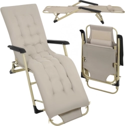Opvouwbaar tuin- en strandligbed Trizand met kussen en hoofdsteun beige