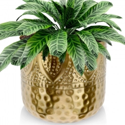 Gouden metalen plantenpot hoes 19 × 18 cm met gehamerd reliëfpatroon