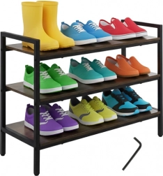 RUHHY Shoe Rack 3-Tier Metal Organizer with Wooden Shelves, 30 kg per shelf, 79 cm
