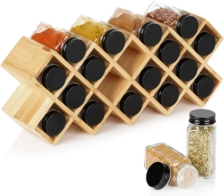 Bambus-Gewürzständer Vilde mit 18 Glasdosen, 42 × 10 × 17 cm