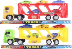 Spielzeug-Autotransporter mit Schwungrad und 5 Freilauf-Autos, Kunststoff