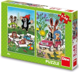 Dino puzzle Little Mole – joyful adventures 2×48 pieces