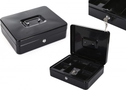 Doppelwandige Metall-Geldkassette mit Fächern und zwei Schlüsseln, schwarz