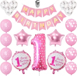 Pink Birthday Balloon Set - 1 Year