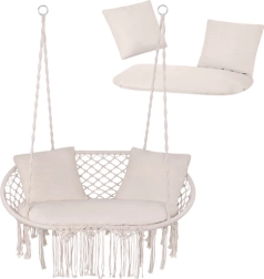 Coussins pour balançoire de jardin type « nid de cigogne » pour 2 personnes Gardlov, crème (ensemble 3 pièces)