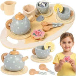 Wooden tea set for kids, grey, Kruzzel