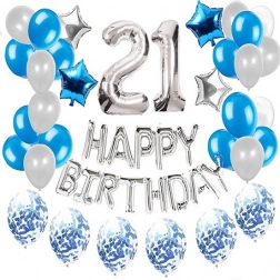 21st Birthday Balloon Set - Silver and Blue