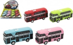 Double-decker metal bus with pull-back action