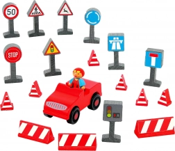 Jeujura Wooden Driver Figures with Car and Traffic Signs