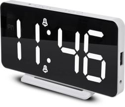 digitaler Wecker mit Thermometer und verspiegeltem LED-Display, weiß