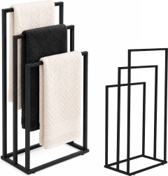ModernHome vrijstaande metalen handdoekhouder met 3 armen, zwart