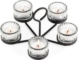 Bougeoir en métal pour 5 bougies chauffe-plat avec gobelets en verre, noir 21 × 21 × 12 cm